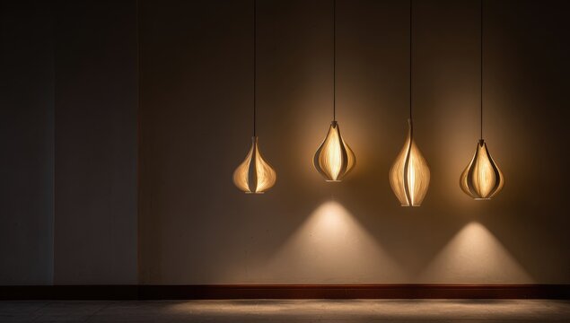 Modern pendant lights on beige wall - Powered by Adobe