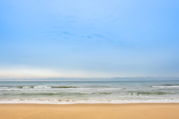 Nature of the ocean and blue sky Summer with sunshine, sandy beaches, clear blue waters sparkling against the blue sky. on an island with good ecology and environment Background for summer vacation