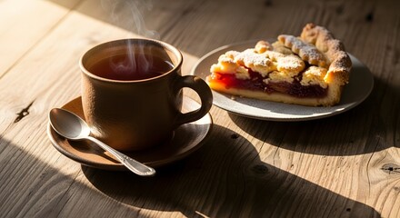Muffin and cappuccino with artistic foam