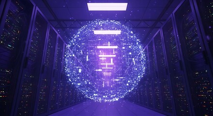 Data Sphere in Server Room - Futuristic Technology Concept.