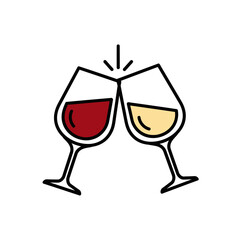 Toasting Wine Glasses with Red and White Wine Illustration