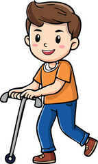 Happy boy joyfully riding a scooter, enjoying a sunny day.