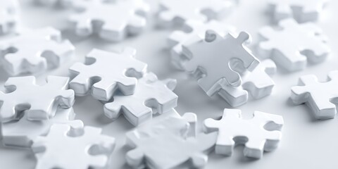 Close-up of many white jigsaw puzzle pieces