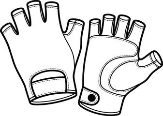 Black and white line drawing of a pair of fingerless gloves with stitching details handwear accessory