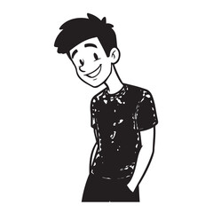 Handsome Man Black and White Illustration Vector Image Male Portrait Fashion Sketch Line Art Design	