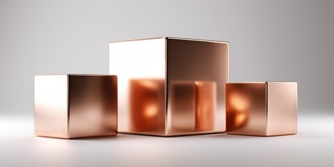 Three rose gold cubes on a light gray background