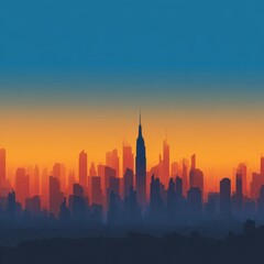 Fototapeta premium Stunning City Skyline Silhouette Against Vibrant Sunset Background