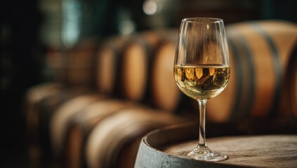 Glass of wine in a winery