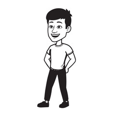 Handsome Man Black and White Illustration Vector Image Male Portrait Fashion Sketch Line Art Design	