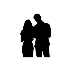 A simple, elegant silhouette of a man and woman standing side by side.