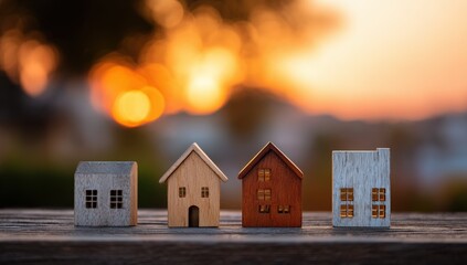 Miniature houses in a row at sunset (1)