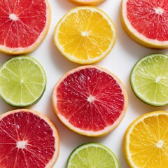 Vibrant Citrus Slices Displaying Colors and Textures on White Background
