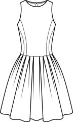 Fashion flat sketch of a sleeveless fit and flare dress with pleated skirt clothing apparel