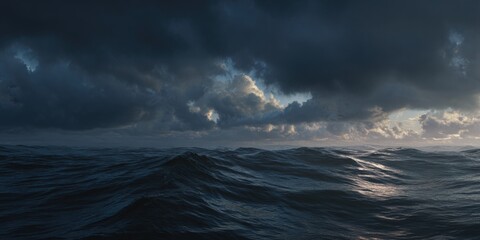 Vast expanse of stormy sea under a dark sky