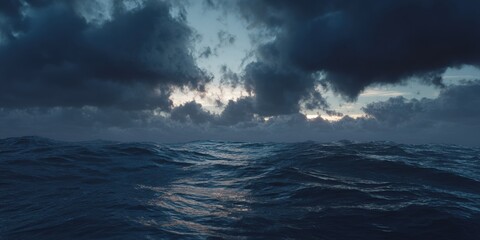Dark stormy sea at sunset