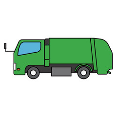 ゴミ収集車　パッカー車　イラスト　ベクター　シンプル　緑