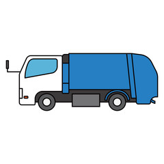 ゴミ収集車　パッカー車　イラスト　ベクター　シンプル　白　青