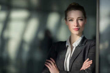 A professional and confident portrait of a smiling young businesswoman