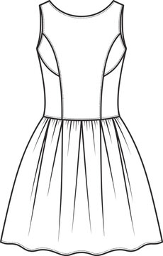 White sleeveless A-line dress with flared skirt fashion illustration on white background Keywords: dress, clothing, apparel