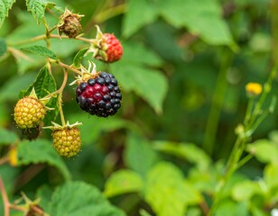 Close-up of mixed-colored berries on a branch