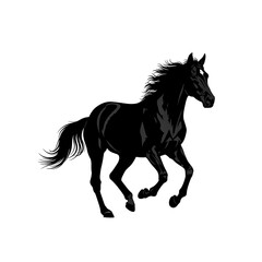 Majestic Black Horse Silhouette, Elegant Galloping Equine in Motion, Powerful Animal Stride, Artistic Representation, Free-Running Horse