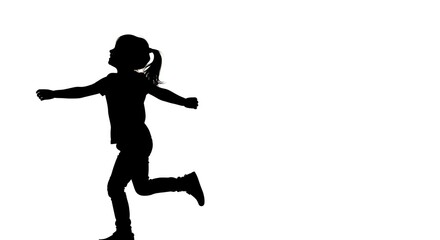 Silhouette of a joyful young girl running with arms outstretched in a siluet, capturing a moment of childhood freedom and movement