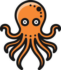 Vector illustration of an octopus icon with eight tentacles and a rounded body, designed in a minimalist style.