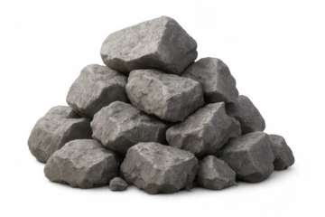 Gray rocks stacked in pyramid formation, rendered realistically against transparent background