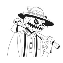 Pumpkin Scarecrow Line Art – Halloween Coloring Illustration