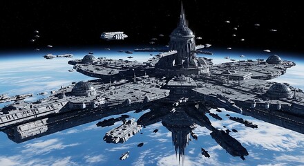 Futuristic Space Station Orbiting Earth - A Vision of Tomorrow.