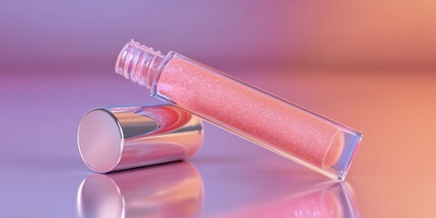 Pink lip gloss bottle on a soft gradient