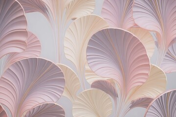 Abstract fan shell shapes ribbed texture pastel pink cream colors art deco style elegant 3D organic forms luxury background digital artwork
