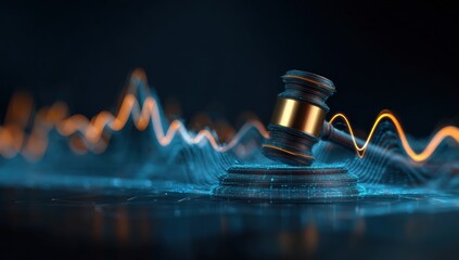 Auction gavel on data waves