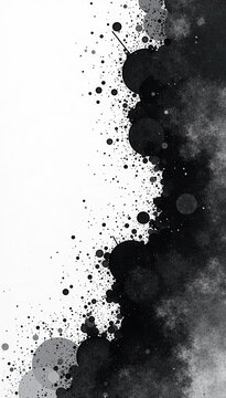 Black & white abstract art; hand-painted texture, minimalist doodle, stain effect , canvas art, texture, design