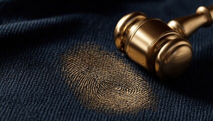 Gold fingerprint on dark fabric with gavel