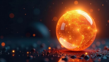 Gleaming golden sphere emitting vibrant light beams , bright, lighting