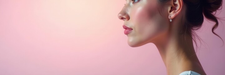 Fototapeta premium Side profile of a hand caressing a cheek Soft pastel backdrop , pampering, peaceful