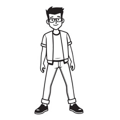 Handsome Man Black and White Illustration Vector Image Male Portrait Fashion Sketch Line Art Design	