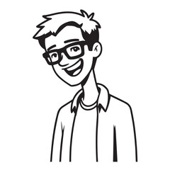 Handsome Man Black and White Illustration Vector Image Male Portrait Fashion Sketch Line Art Design	