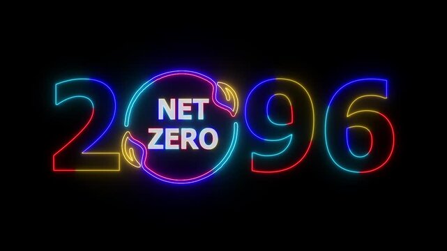 Net Zero Emissions 2096 Countdown Animation Net zero ,carbon neutral concept. Net zero greenhouse gas emission target 2050. Climate neutral long term strategy. Net zero environment sustainable concept