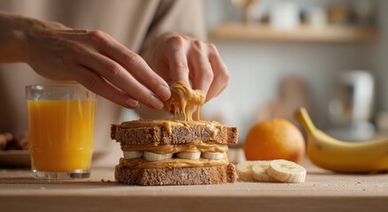 Woman preparing a peanut butter and banana sandwich (1)
