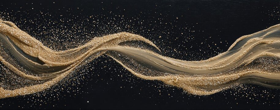 Abstract gold sand swirling on black background