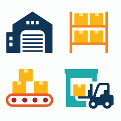 Warehouse and logistics flat vector icon collection.