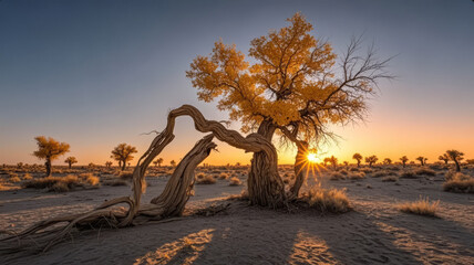 Autumn Equinox Solar Term: Populus Euphratica Forest in the Desert, Vitality and Natural Scenery Background