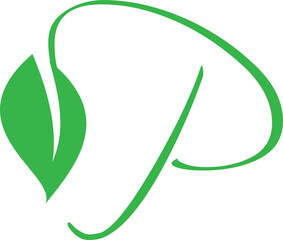 Green Leaf and Letter P Logo