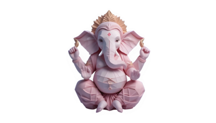 Origami-style 3D Ganesha, geometric folds and sharp edges, pastel color palette.