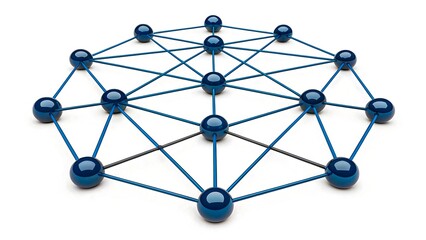 Blue connected network nodes diagram, communication and technology concept
