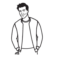 Handsome Man Black and White Illustration Vector Image Male Portrait Fashion Sketch Line Art Design	