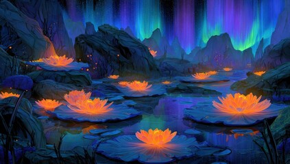 Nightly Lotus Pond, Vivid Colors