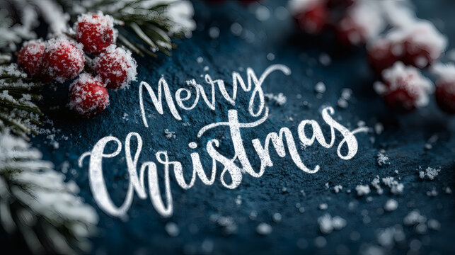 Merry Christmas modern card set elements with greeting text and lettering on a blue background